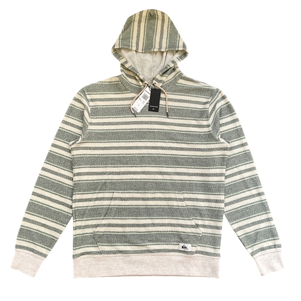 Quiksilver Great Otway Stripe French Terry Hoodie Pullover Mens XL Green NWT